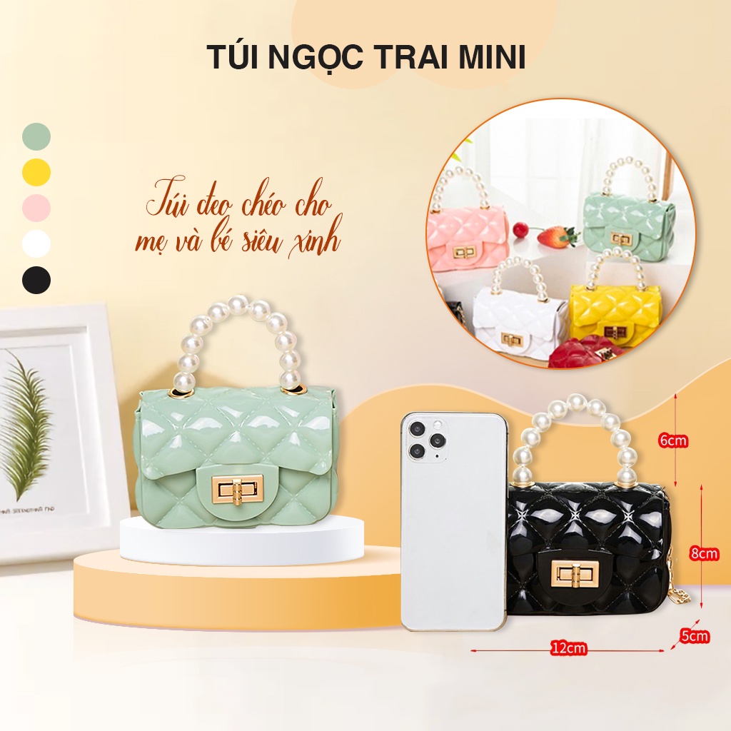 Túi ngọc trai mini trẻ em, túi đeo chéo cho mẹ và bé đi chơi siêu xinh.