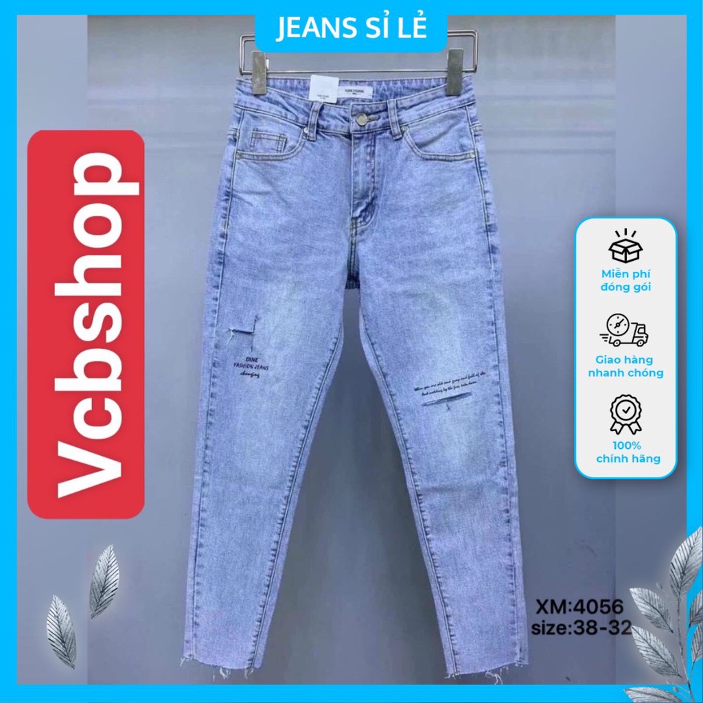 Quần jean nam dài K2026 mẫu wash rách in họa tiết chữ màu xanh phong cách trẻ trung năng động – Shop jean sỉ lẻ