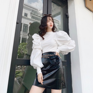 Áo len mỏng tay bồng nhún
