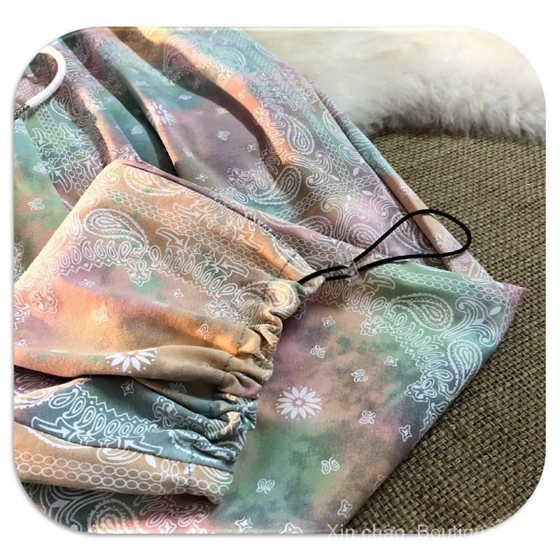 Spring-Summer2021New Tie-Dyed Fried StreetinsCouple Korean Style Loose Straight Wide Leg Ankle-Tied Casual Track Sweatpants