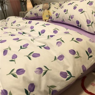 Bộ chăn ga gối cotton poly Hoa Tulip tím