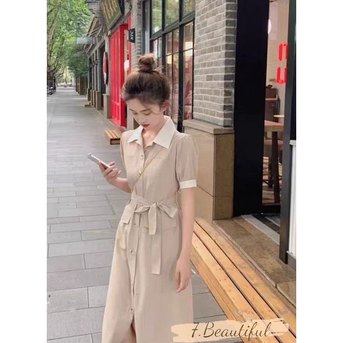 Váy sơ mi nữ, đầm nữ dáng dài thiết kế thắt đai, chất vải kaki mềm phong cách công sở thanh lịch 7.Beautiful V22
