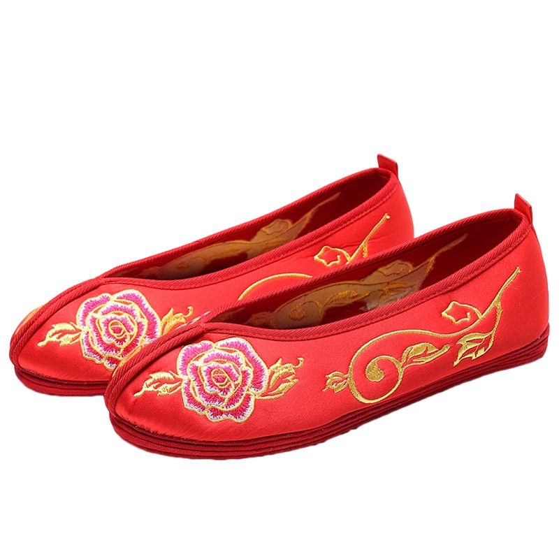 Giày Cưới Đế Bằng Thêu Họa Tiết Kiểu Trung Hoa Thời Trang 2020 Cho Cô Dâu