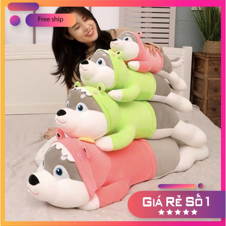 Chó bông husky mặc áo siêu cute ⚡RẺ VÔ ĐỊCH⚡ chó bông biến hình áo khủng long