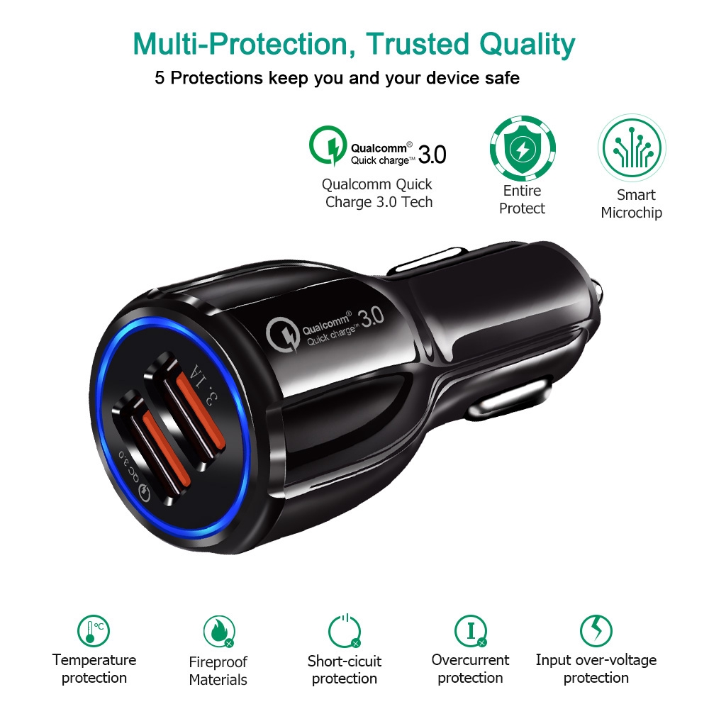 Tẩu Sạc Điện Thoại Nhanh Hai Cổng Usb 3.0 2 Cổng Cho Xe Hơi
