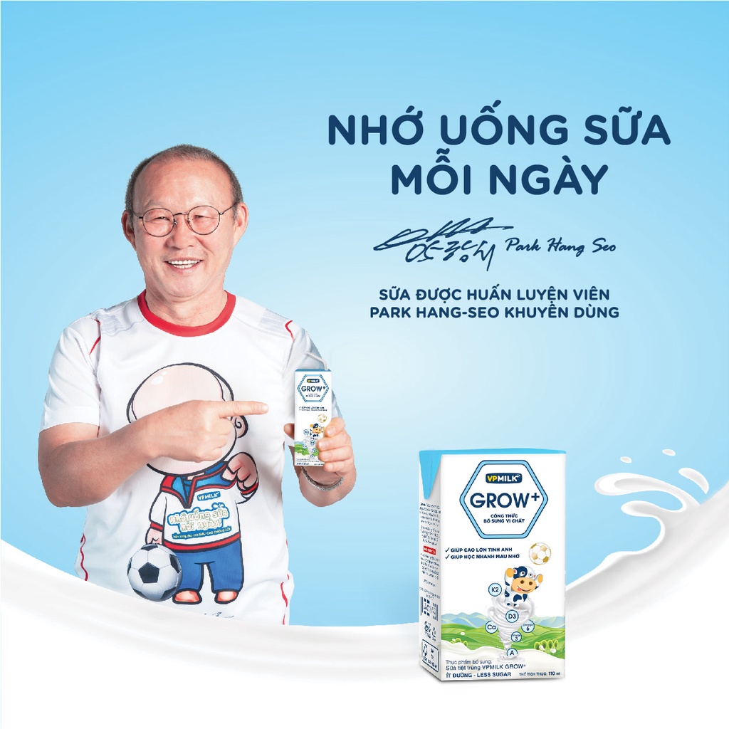 Combo 3 lốc Sữa tiệt trùng VPMilk Grow+ ít đường 110ml (lốc 4 hộp x 3)