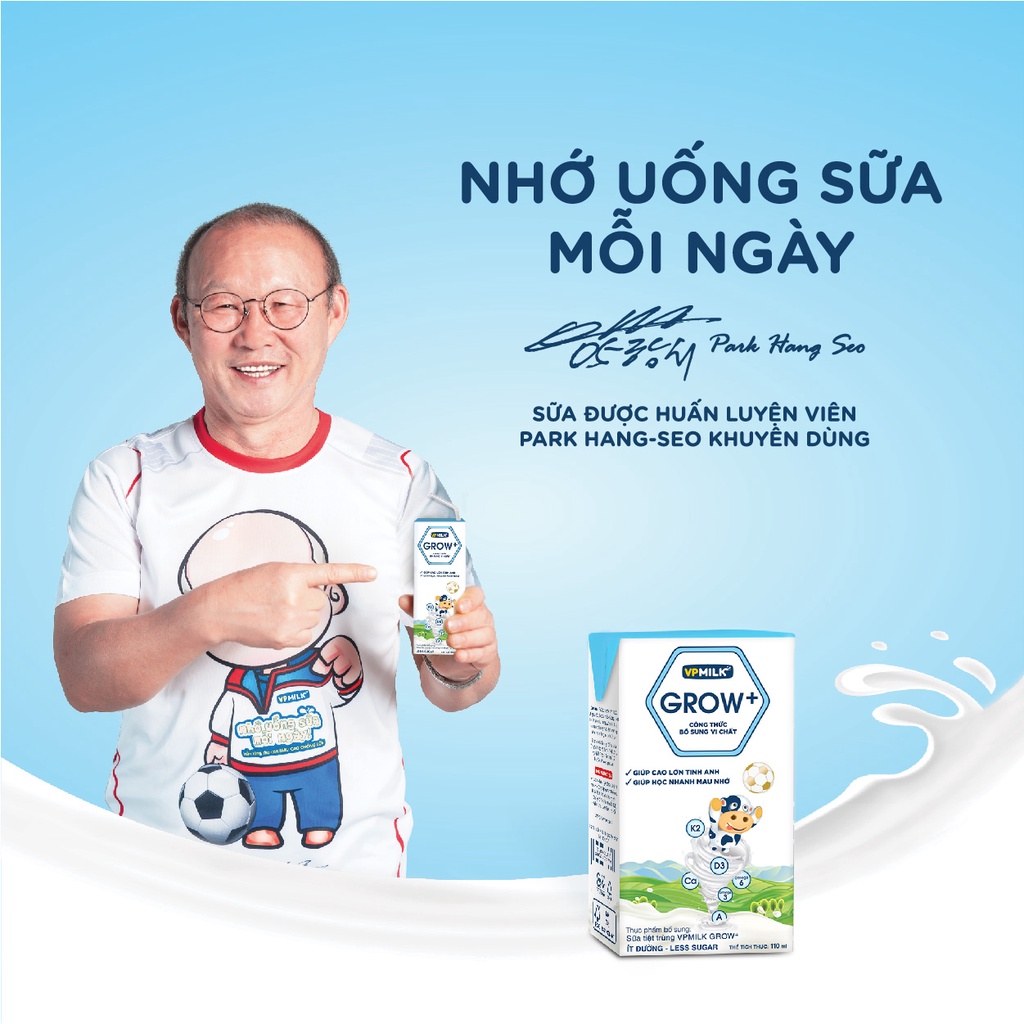 Sữa Tiệt Trùng Ít Đường VPMilk Grow+ Hộp 110ml (Lốc 4 hộp)