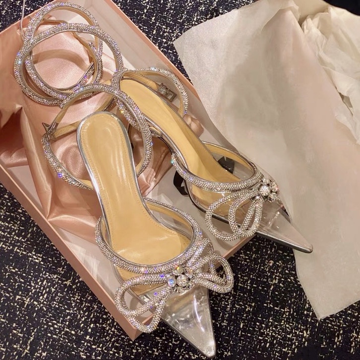 Giày Cao Gót Mũi Nhọn Đính Đá Lấp Lánh Thời Trang Cho Nữ 2.56 Inches