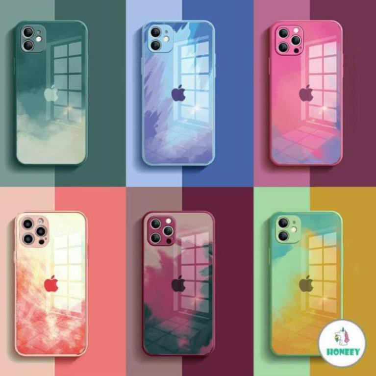 (Từ iPhone 6 đến 12 Pro Max) Ốp lưng kính viền vuông loang màu bảo vệ camera siêu đẹp cực hot 2021
