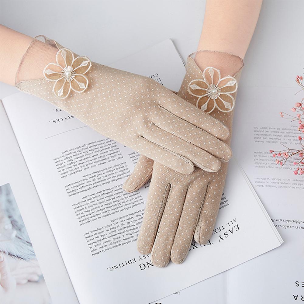 Găng Tay Lái Xe Vải Cotton Phối Ren Co Giãn Chống Tia UV WMES15H