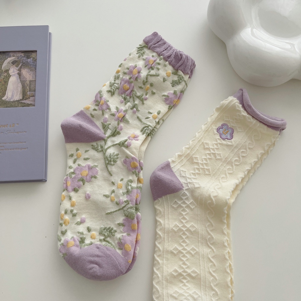 Vớ WAFNHA D634 cotton họa tiết hoạt hình phong cách Hàn Quốc thời trang dành cho nữ