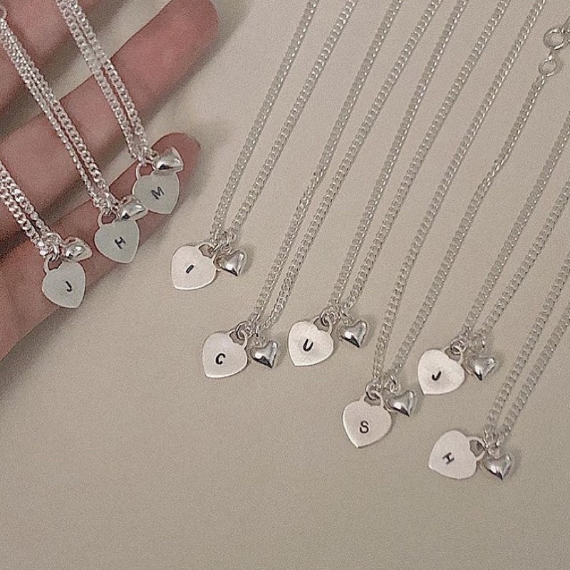 HEART NECKLACE 💙 Vòng Cổ Chất Liệu Bạc 950 Charm Trái Tim Khắc Chữ Tên Theo Yêu Cầu