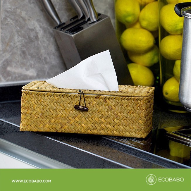 Hộp giấy ăn cỏ bàng thủ công trang trí bàn ăn thân thiện môi trường Ecobabo