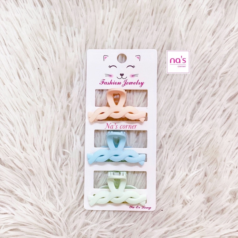 Bộ 3 kẹp tóc gấp tóc gắp càng cua 7 răng nhỏ nhựa mịn đẹp vintage