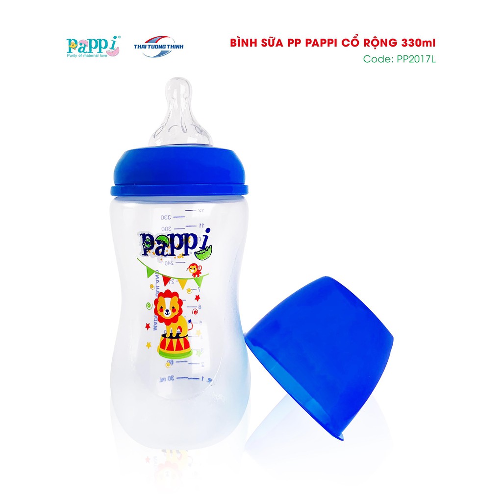 Combo 2 Bình sữa cổ rộng PAPPI nhựa PP 250ML VÀ 330ML Thailand