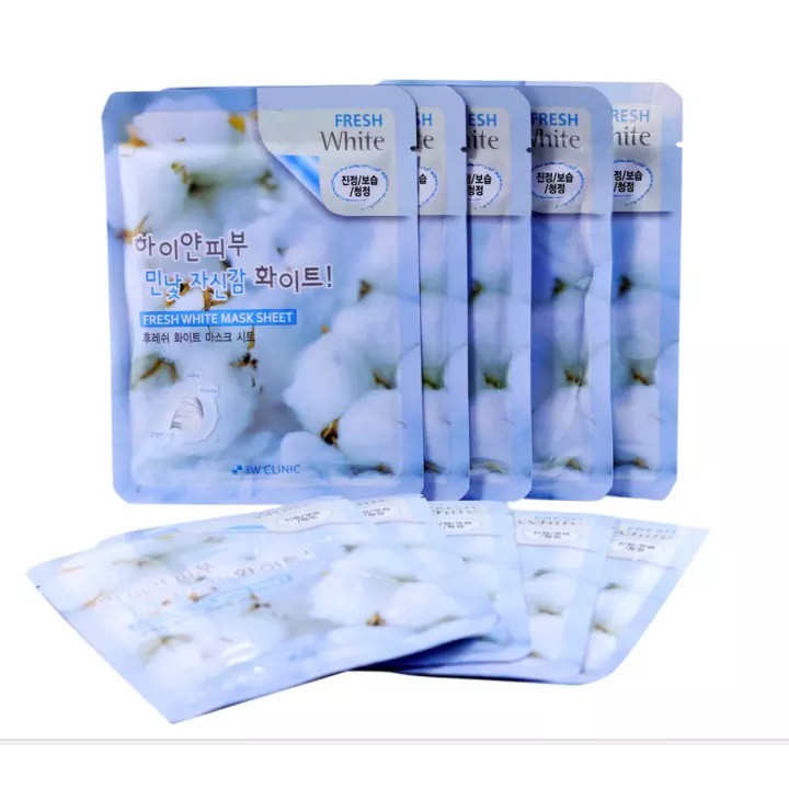 [Mã FMCGMALL - 8% đơn 250K] Combo 10 Mặt nạ dưỡng da tuyết 3W Clinic Fresh White Sheet Mask 23g x 10