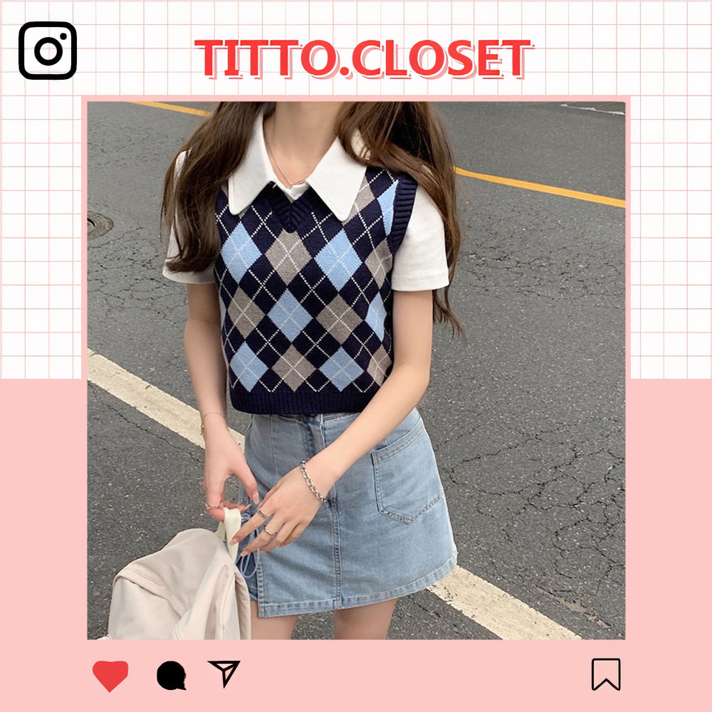 Áo Gile Len Dáng Croptop Họa Tiết Quả Trám - Titto Closet | BigBuy360 - bigbuy360.vn