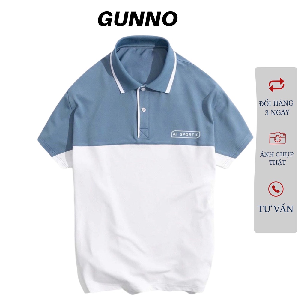 Áo polo nam GUNNO vải cvc dày dặn thấm hút nhanh bền màu không nhăn co giãn tốt nhiều màu phối ngang