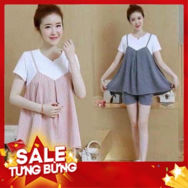 [Sale sốc]Bộ bầu, đồ bộ bầu chất lụa siêu nhẹ, thấm hút mồ hôi, siêu mềm, siêu mịn❤️bộ bầu free size 43-68kg BBH18