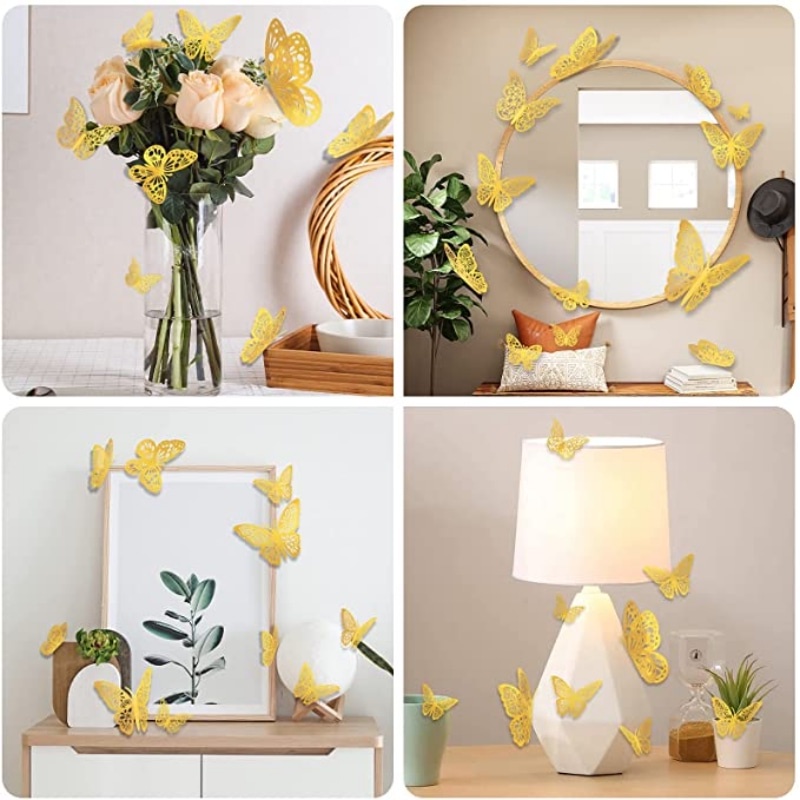 Set 12 Miếng Dán Tường Hình Bướm 3D Sáng Tạo