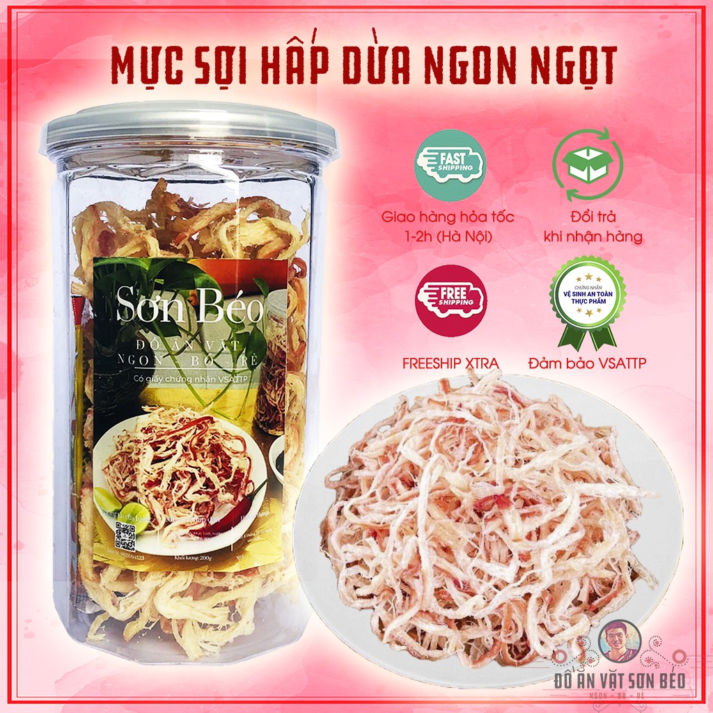 Khô mực hấp dừa xé sợi 200g loại ngon, hũ PET, thơm ngon mà rẻ  | Ăn vặt Sơn Béo