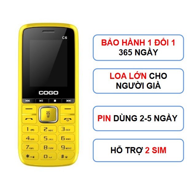 Điện thoại phổ thông loa lớn cho người già 2 sim 2 sóng COGO C6 - CHÍNH HÃNG- MỚI 100%- BẢO HÀNH 1 NĂM