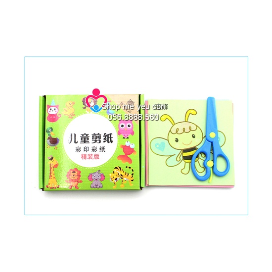 Bộ giấy thủ công tập cắt tặng kèm KÉO AN TOÀN cho bé