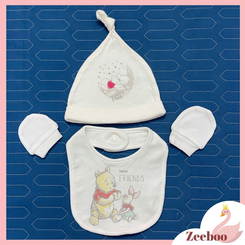 Set mũ + yếm + bao tay cho bé gái  bé trai từ sơ sinh đến 6 tháng, chất liệu cotton mềm mịn an toàn cho bé