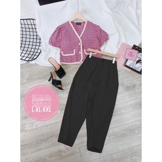 Set bigsize áo dạ hồng + quần tây (55-90kg)