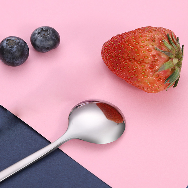 Muỗng cà phê tròn nhỏ bằng thép không gỉ 304 màu bạc có cán dài mở rộng