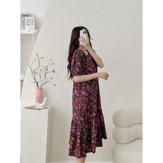 váy hoa tím lụa đuôi cá