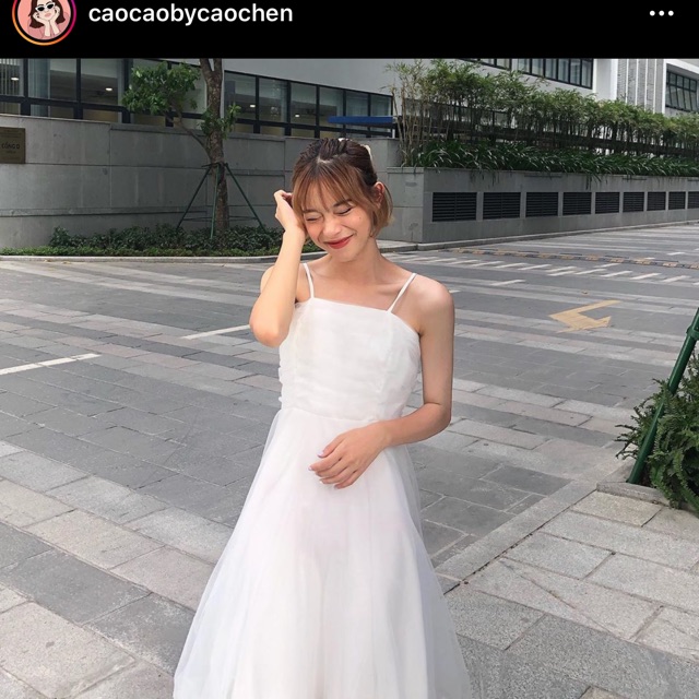 Đầm voan 2 dây lệch tà