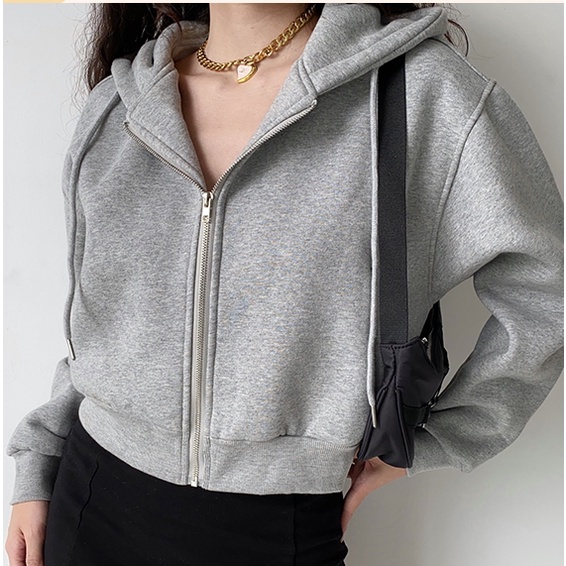 Áo Khoác cardigan Ngắn Dày Dặn Có Khóa Kéo Dáng Rộng Phong Cách Âu Mỹ Thời Trang Cho Nữ