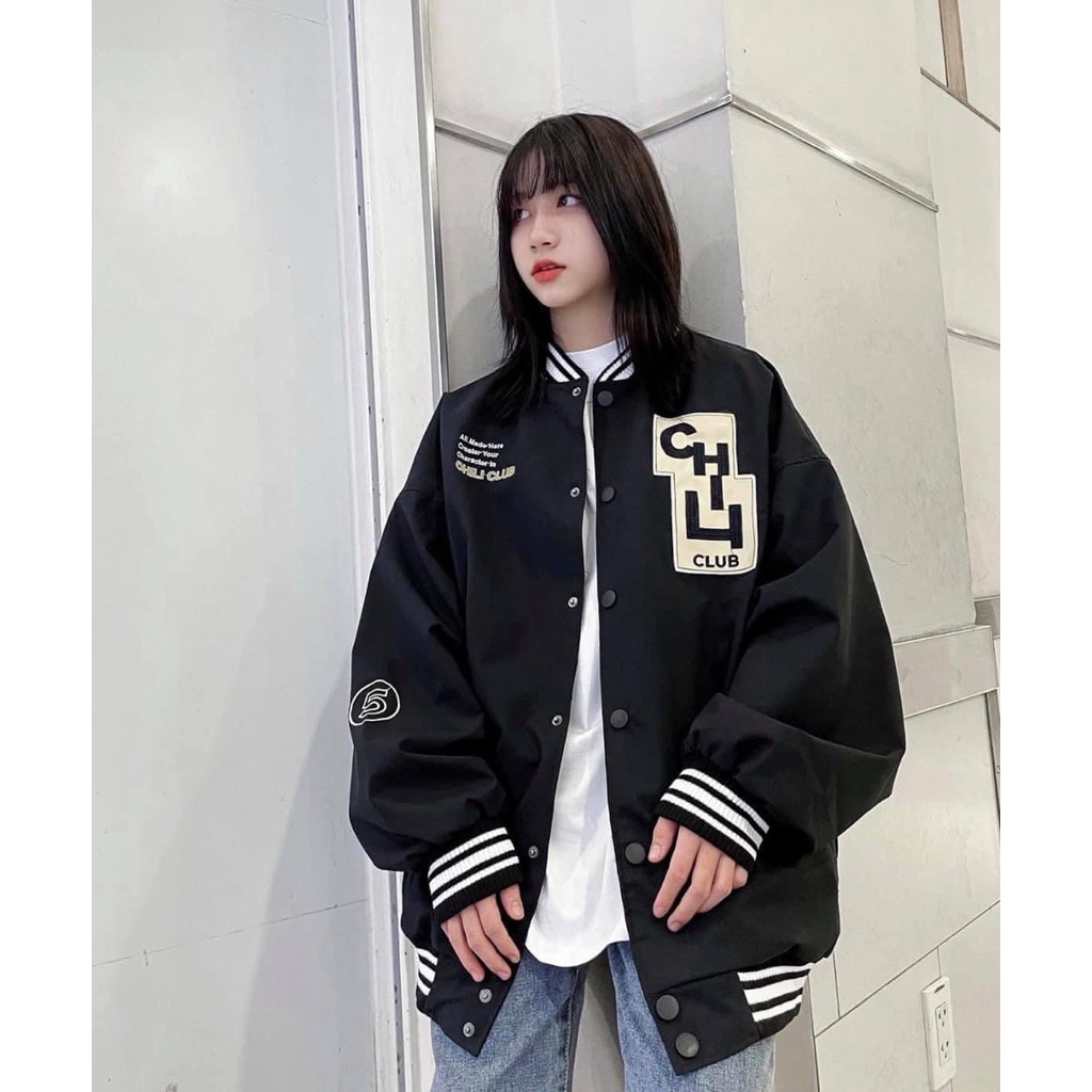 Áo khoác kaki nữ, Áo khoác bomber kaki from rộng Unisex