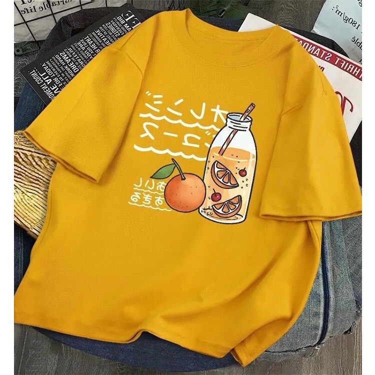 Áo thun tay lỡ Unisex ORANGE JUICE form rộng Freesize dành cho nam nữ Molly Fashion