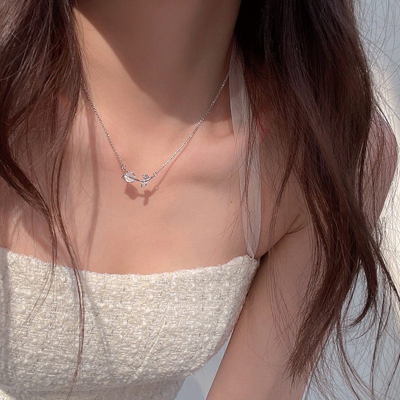 Vòng Cổ Choker Màu Vàng / Bạc Mặt Hoa Tulip Đính Đá Pha Lê Thanh Lịch Thời Trang Cho Nữ