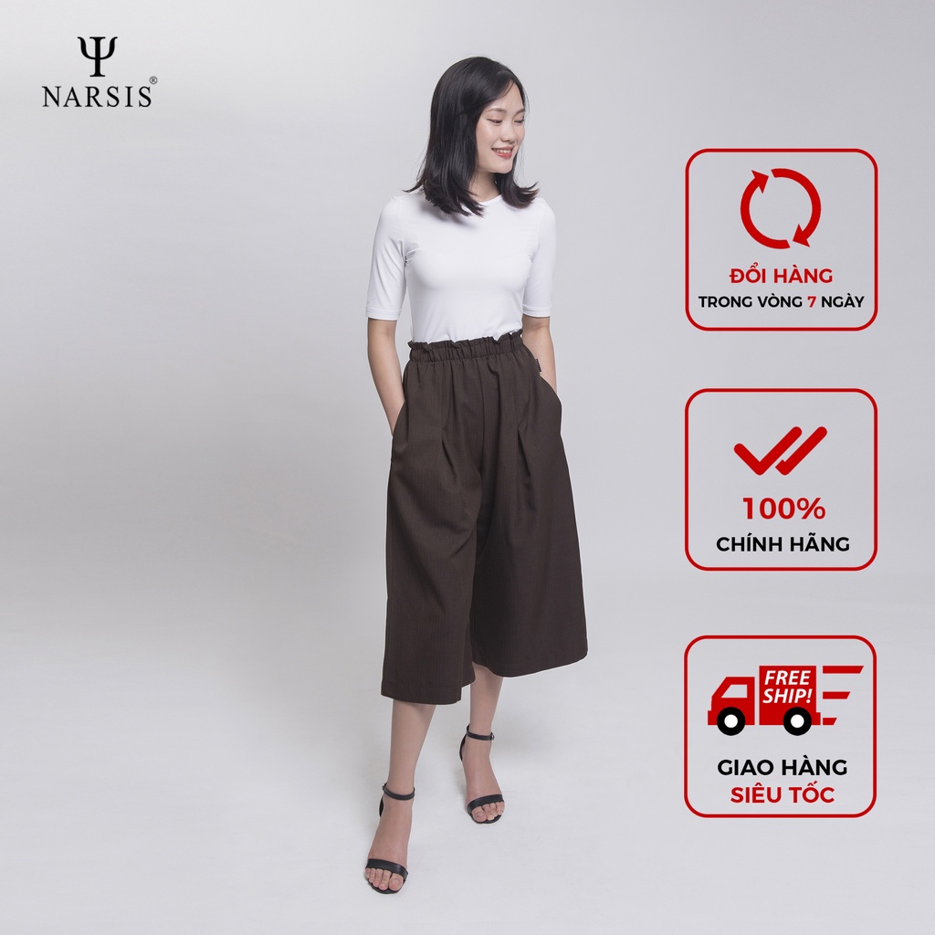 Quần xuông nữ lửng dệt thoi kẻ nâu Narsis P0010