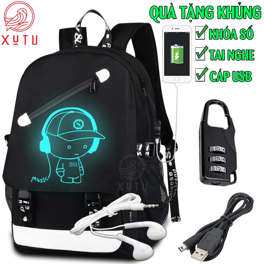 Balo nam nữ đi học thời trang phát sáng Xutustore phong cách TẶNG (Cáp USB+Khóa số+Tainghe) - Cặp đi học HOT nhất 2021