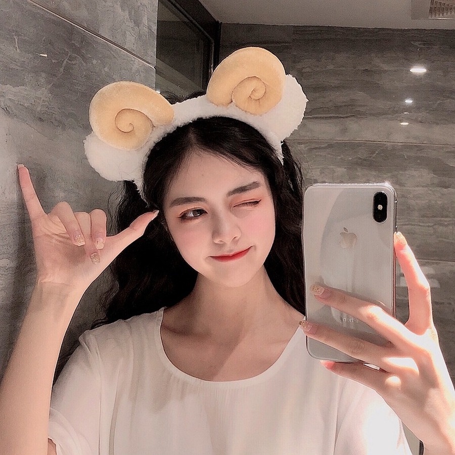 Băng đô bằng lông mềm hình sừng dê hoạt hình dễ thương phong cách Hàn Quốc vui nhộn dành cho nữ