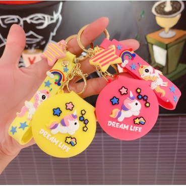 Móc khoá ngựa thần kèm gương MKDT57 móc khoá cute kim tuyến thỏ hồng dễ thương