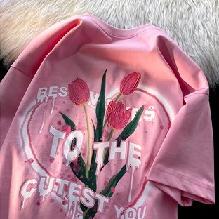 ZHELIHANGFEI Áo Thun Tay Ngắn Họa Tiết Hoa Theo Phong Cách Preppy Ngọt Ngào Dễ Phối Đồ