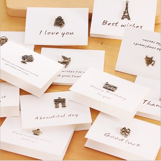 Thiệp chúc mừng sinh nhật màu trắng in chữ Thank You/ Best Wishes/ Love You cổ điển