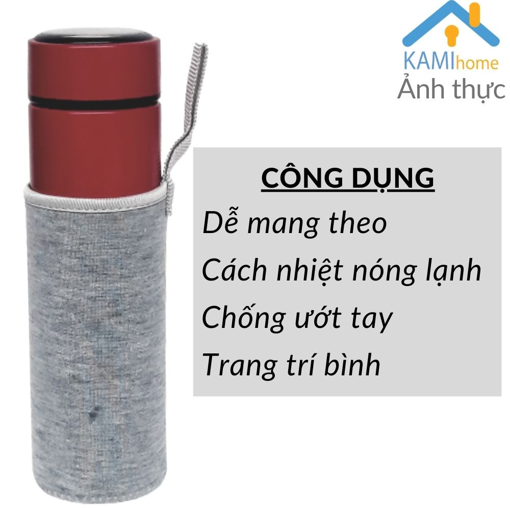 Túi đựng bình ly giữ nhiệt vải co giãn có quai xách cỡ 6x16cm Chọn màu Kami22028