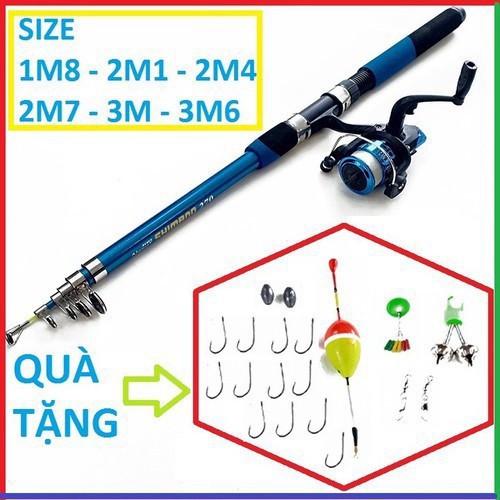 Bộ cần câu máy rút shimano tặng kèm cước phao chì lưỡi câu cước câu và phụ kiện... chất lượng