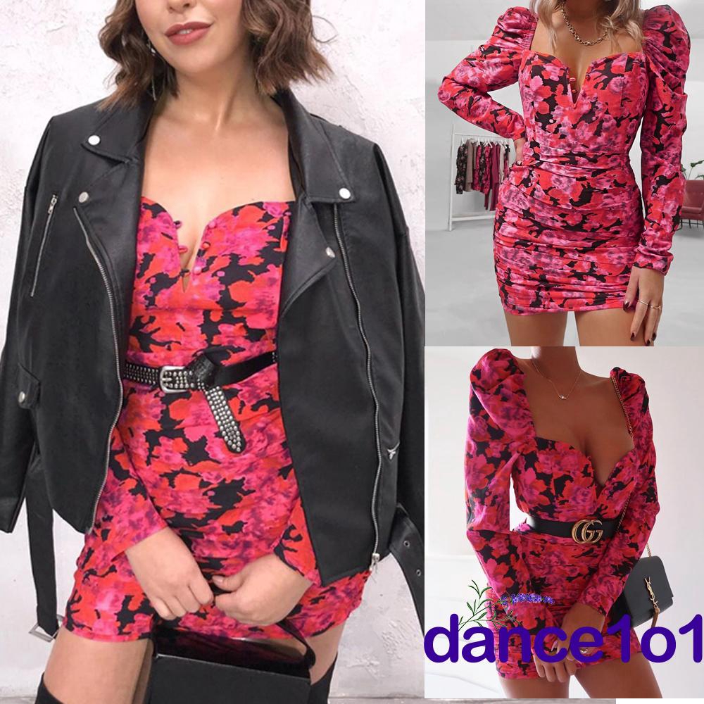 Đầm hoa dáng ôm thiết kế tay phồng thời trang UK sang trọng