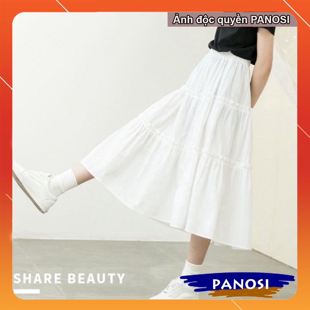 Chân váy dài 3 tầng nhún cao cấp chất đẹp quảng châu - CV444