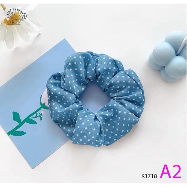 Cột tóc vải scrunchies xanh thiên thanh dây buộc tóc scrunchies nhiều mẫu Orin K1718