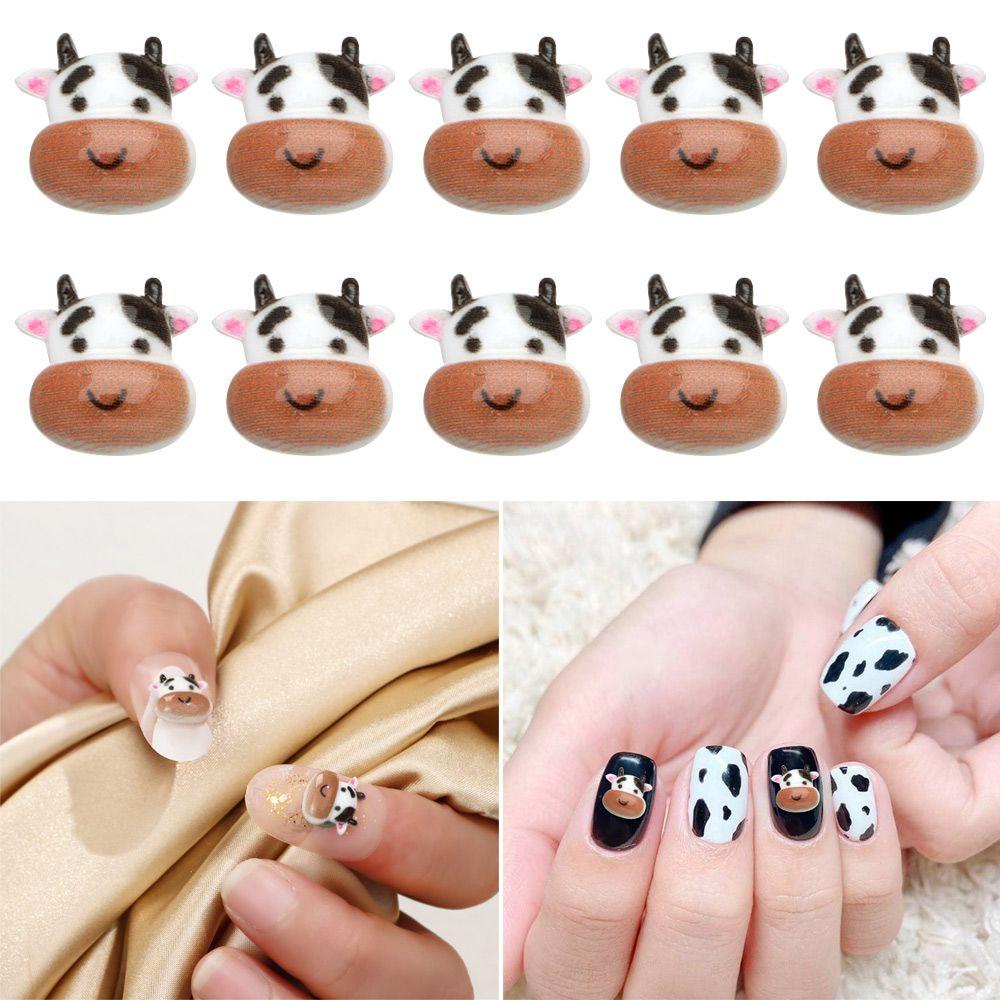 ME Set 10 Phụ Kiện Trang Trí Móng Tay Hình Bò Hoạt Hình Dễ Thương