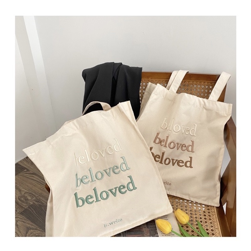 [Ảnh thật] Túi tote thêu chữ beloved dễ thươngggg