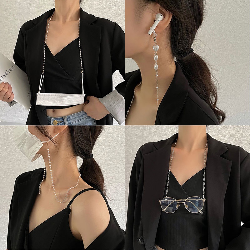 Dây đeo giữ kính mắt DIY đính hạt ngọc trai nhân tạo chống mất tiện lợi